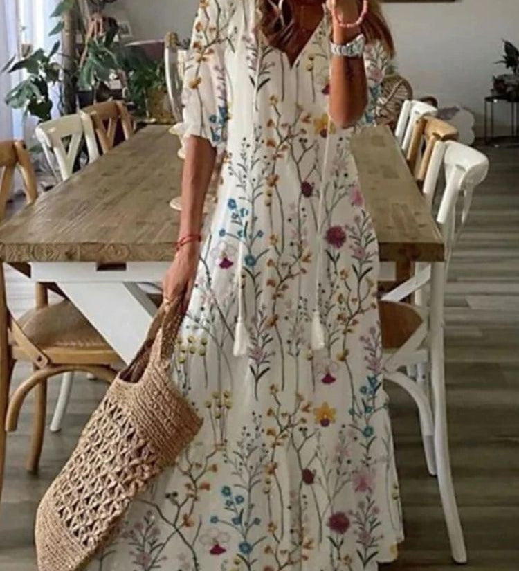 Élodie™ — Vestido maxi floral de terciopelo elegante