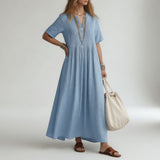 Pélagie™ — Vestido largo de algodón, escote en V, libertad veraniega