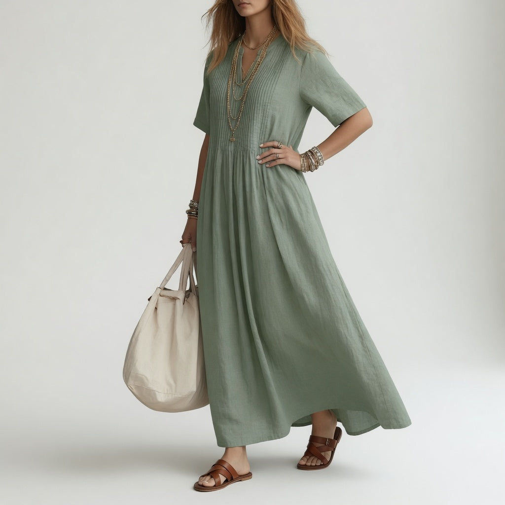 Pélagie™ — Vestido largo de algodón, escote en V, libertad veraniega