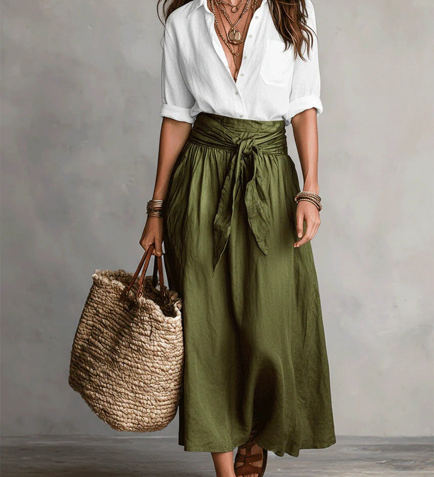 Rocío | Conjunto de Dos Piezas: Top Negro y Falda Midi Verde Oliva