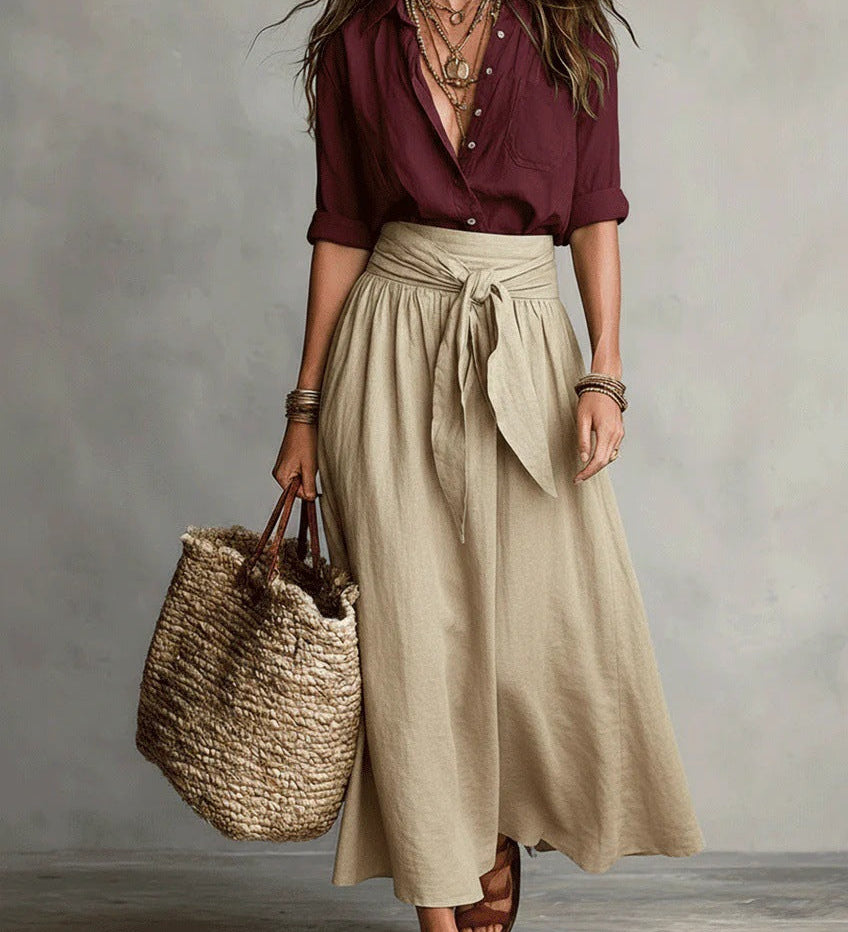 Rocío | Conjunto de Dos Piezas: Top Negro y Falda Midi Verde Oliva