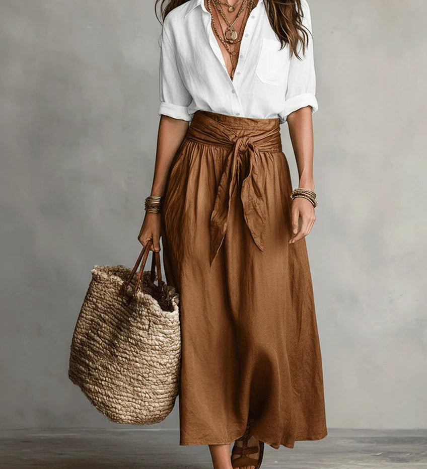 Rocío | Conjunto de Dos Piezas: Top Negro y Falda Midi Verde Oliva