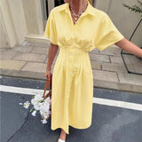 Delphine | Vestido Camisero de Rayas con Cintura Plisada