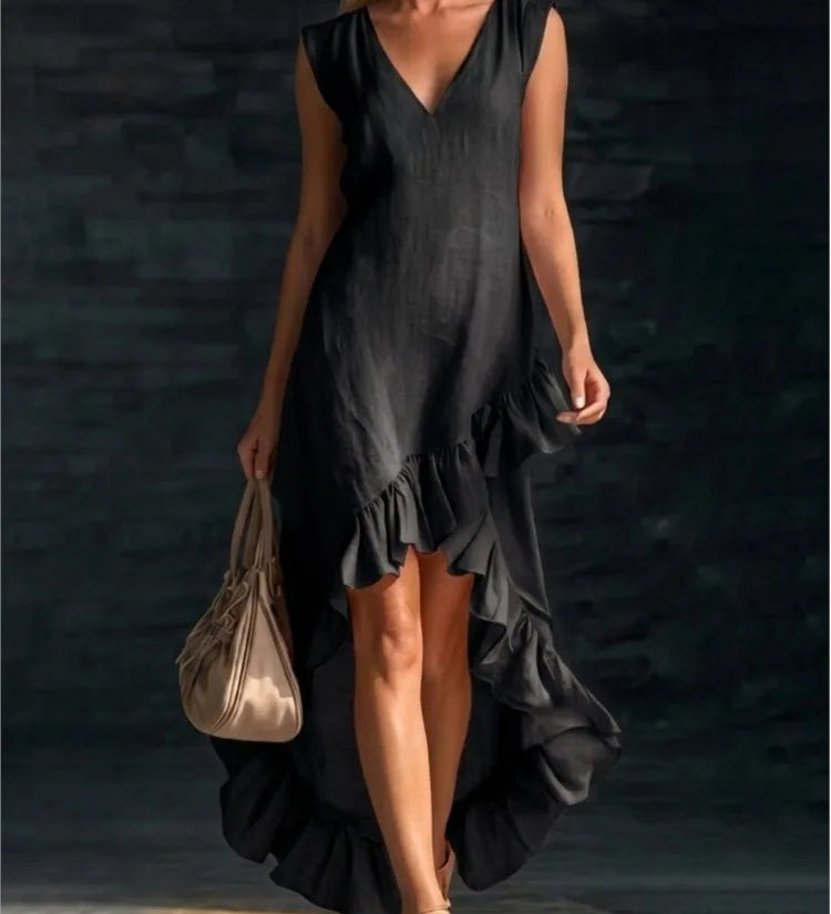 ROWAN | Vestido Maxi Sin Mangas con Bajo de Volante