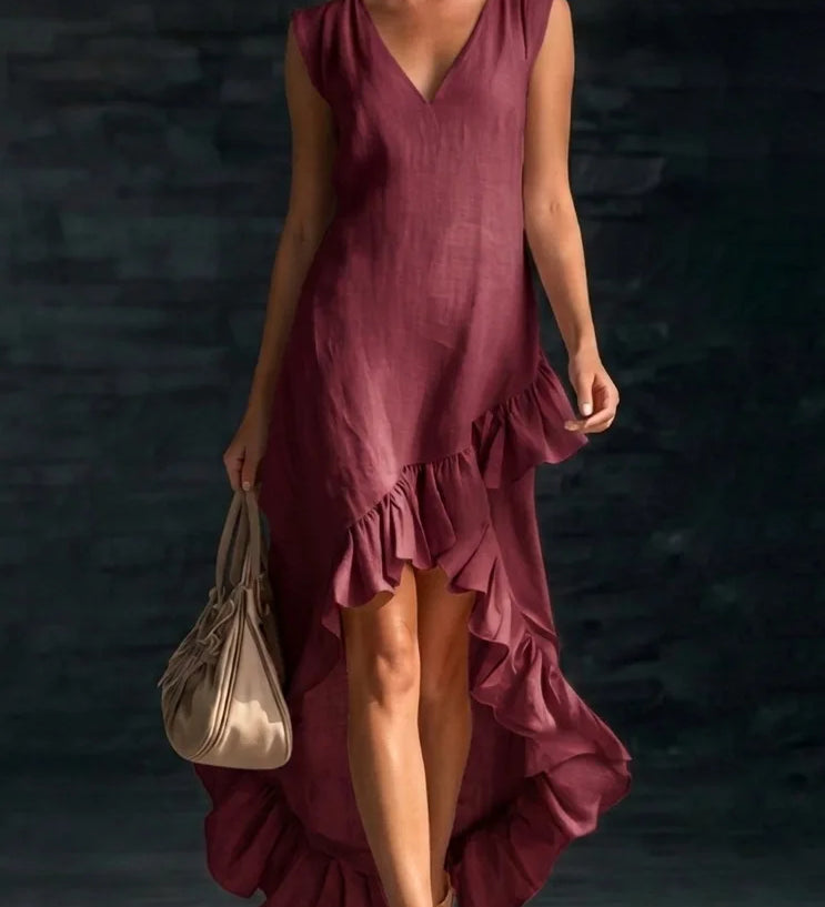 ROWAN | Vestido Maxi Sin Mangas con Bajo de Volante