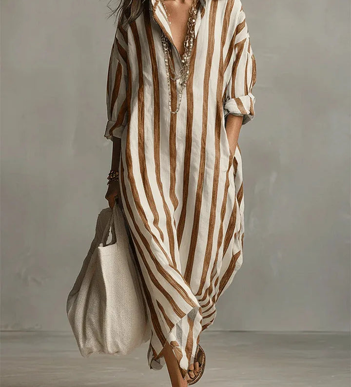 Scout | Vestido Camisero Maxi de Rayas con Manga Larga y Bolsillos Laterales