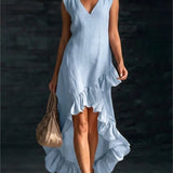 ROWAN | Vestido Maxi Sin Mangas con Bajo de Volante
