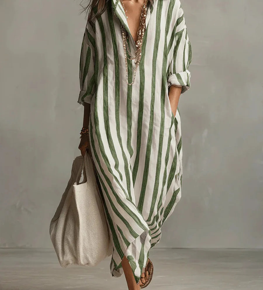 Scout | Vestido Camisero Maxi de Rayas con Manga Larga y Bolsillos Laterales