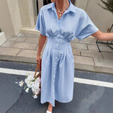 Delphine | Vestido Camisero de Rayas con Cintura Plisada