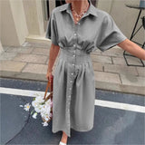 Delphine | Vestido Camisero de Rayas con Cintura Plisada