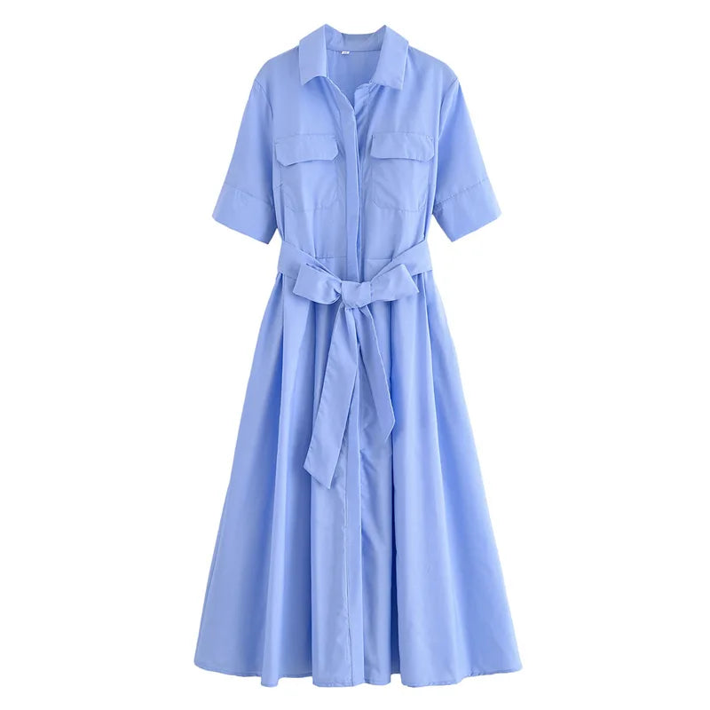 Margot | Vestido Camisero de Manga Corta con Bolsillos