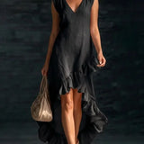 ROWAN | Vestido Maxi Sin Mangas con Bajo de Volante