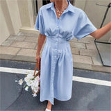 Delphine | Vestido Camisero de Rayas con Cintura Plisada