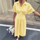 Delphine | Vestido Camisero de Rayas con Cintura Plisada