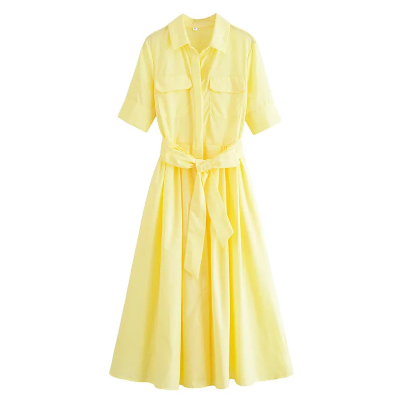 Margot | Vestido Camisero de Manga Corta con Bolsillos