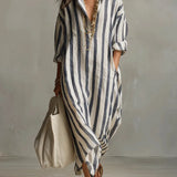 Scout | Vestido Camisero Maxi de Rayas con Manga Larga y Bolsillos Laterales