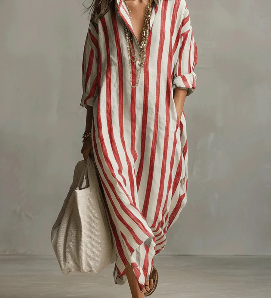 Scout | Vestido Camisero Maxi de Rayas con Manga Larga y Bolsillos Laterales