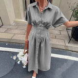 Delphine | Vestido Camisero de Rayas con Cintura Plisada