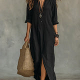 Celia™ | Vestido Maxi Negro Amplio con Botones