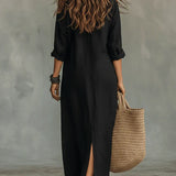 Celia™ | Vestido Maxi Negro Amplio con Botones