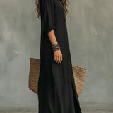 Celia™ | Vestido Maxi Negro Amplio con Botones