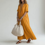 Pélagie™ — Vestido largo de algodón, escote en V, libertad veraniega