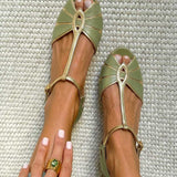 Zapatos de Tacón de Bloque Cut-Out Peep Toe con Tira en T