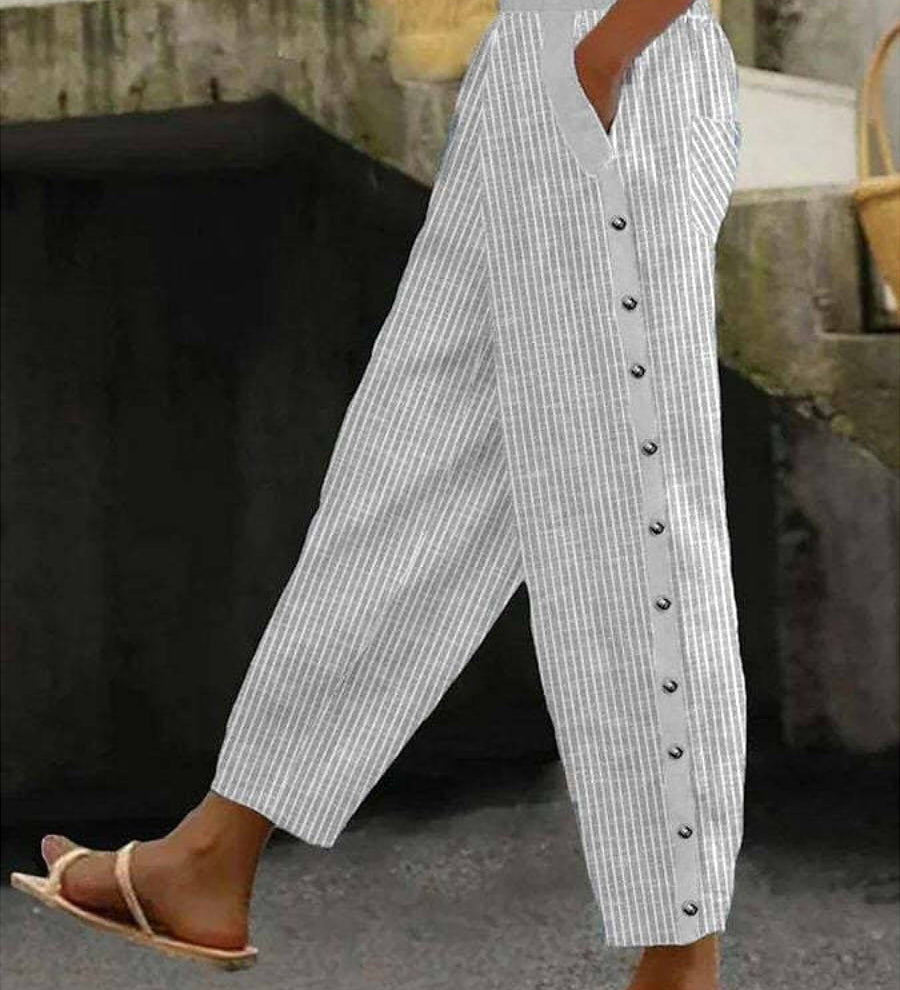 Linaya - Pantalones a Rayas con Botones