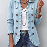Cecilia | Chaqueta de Punto Azul Empolvado con Volantes