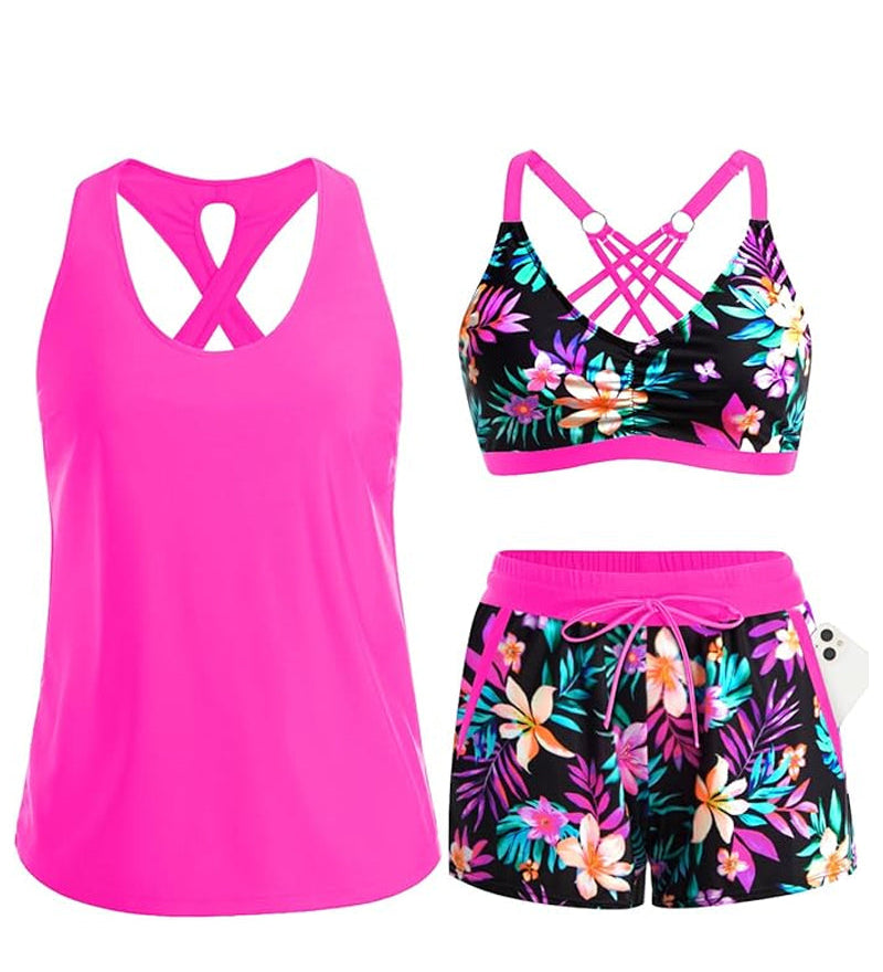 Maren | Conjunto de Tankini, Bikini y Pareo de Tres Piezas