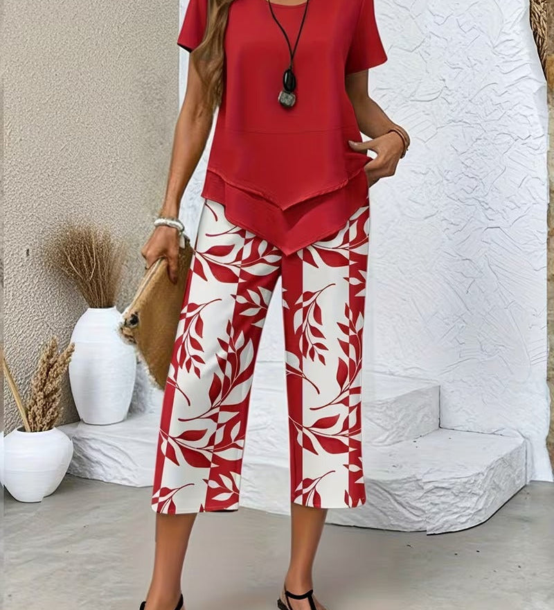 Avy™ | Conjunto Casual de Dos Piezas con Estampado de Hojas