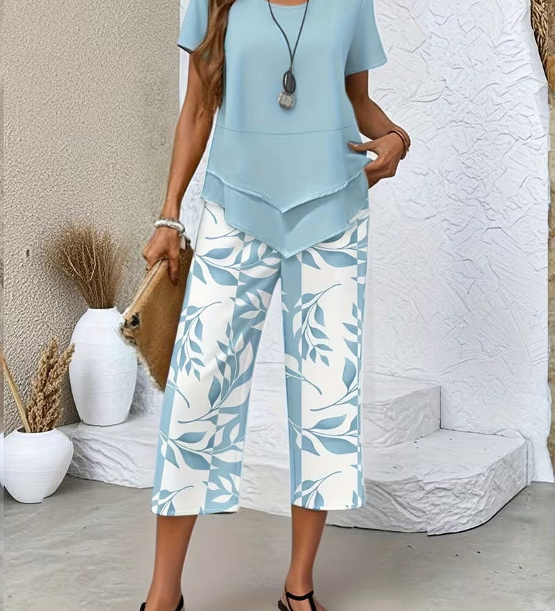 Avy™ | Conjunto Casual de Dos Piezas con Estampado de Hojas