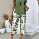 Avy™ | Conjunto Casual de Dos Piezas con Estampado de Hojas