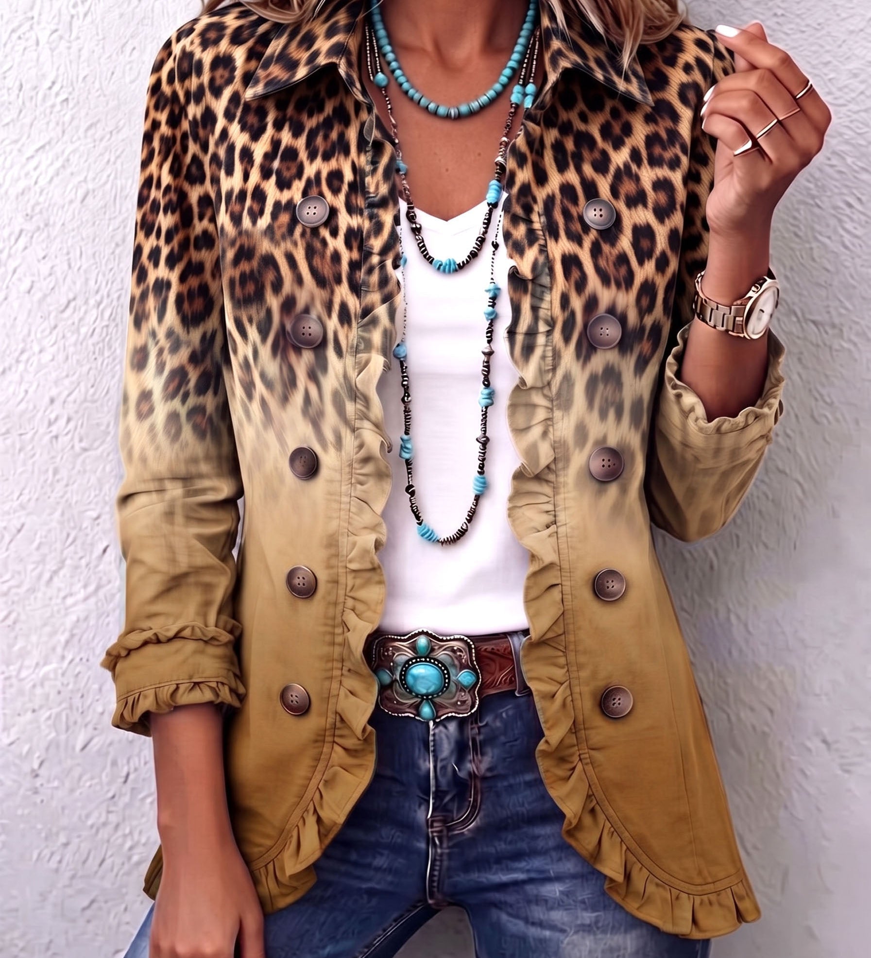 Mercedes | Chaqueta Blazer Leopardo Degradado con Volantes