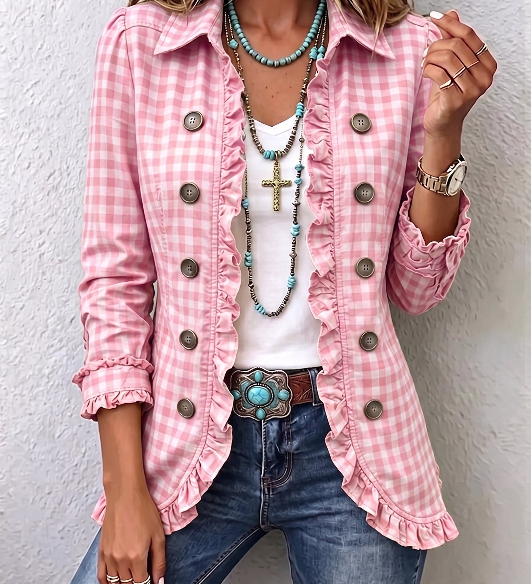 Purificación | Chaqueta de Cuadros Vichy con Volantes