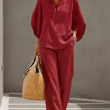 Sofía | Conjunto de Efecto Lino con Mangas Murciélago y Pantalón Ancho