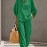 Sofía | Conjunto de Efecto Lino con Mangas Murciélago y Pantalón Ancho