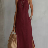Jimena | Vestido Midi Relajado Bordado con Cuello Mao