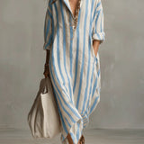 Scout | Vestido Camisero Maxi de Rayas con Manga Larga y Bolsillos Laterales