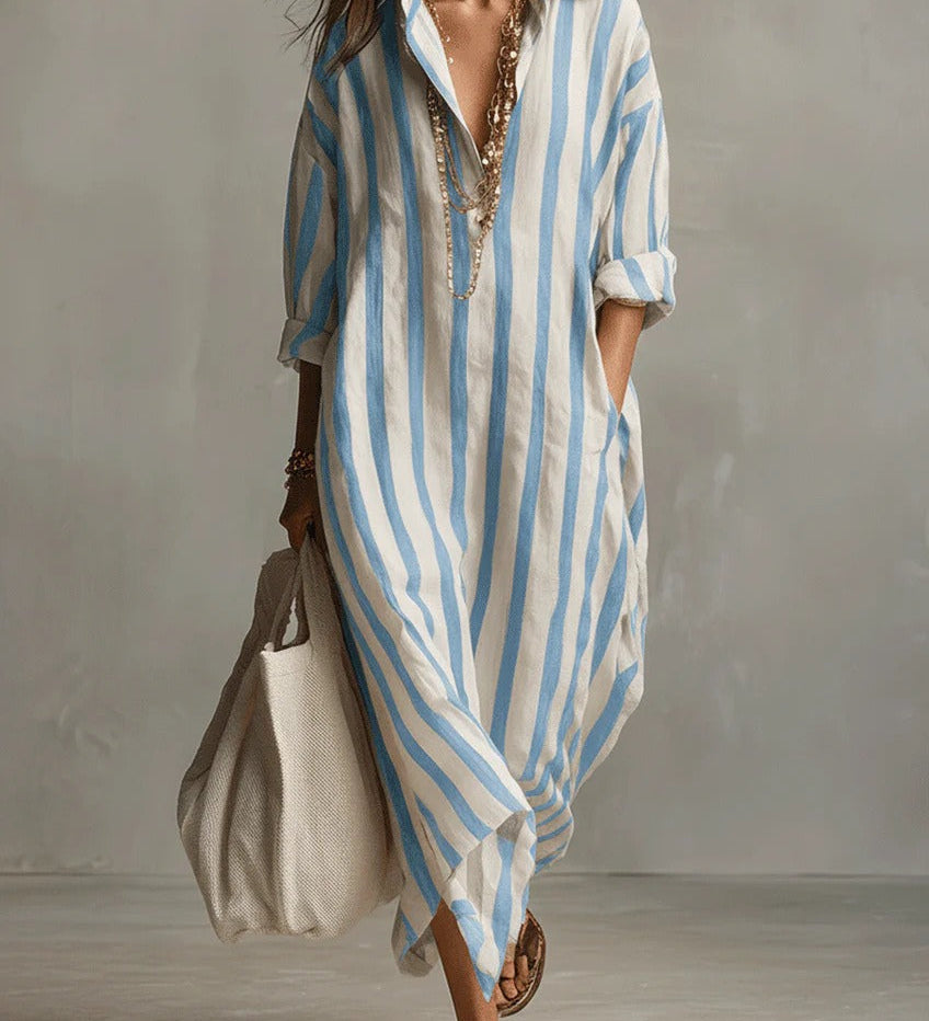 Scout | Vestido Camisero Maxi de Rayas con Manga Larga y Bolsillos Laterales